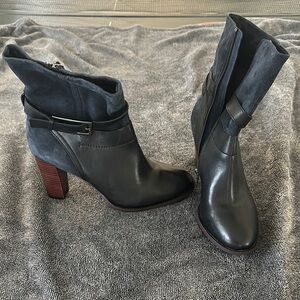 Clarks Black Heeled Boots with Polished Leather Finish